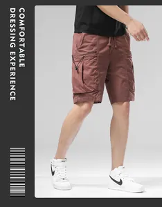 Short cargo pour homme rouge brique avec plusieurs poches pour l'été décontracté