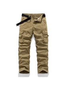 Strapazierfähige khakifarbene Herren-Cargohose mit geradem Bein und schwarzem Gürtel