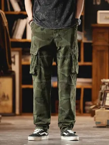 Men's vintage camouflage cargo pants with multiple utility pockets and straight leg fit
