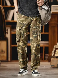 Stylish retro camouflage cargo pants featuring multi-pockets and a straight leg fit