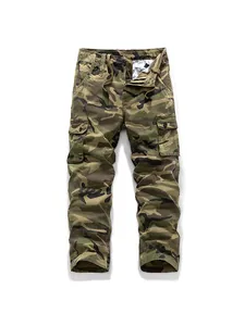 Pantalon Cargo Tactique d'Extérieur pour Hommes Camouflage Jambe Droite Multi-Poches Mélange de Coton Décontracté Style Militaire
