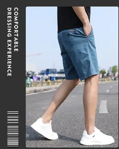 Side view of men's vintage blue cargo shorts with loose fit for casual summer wear.