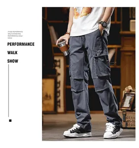 Detail view of men's stretch cargo pants with utility pockets for outdoor wear