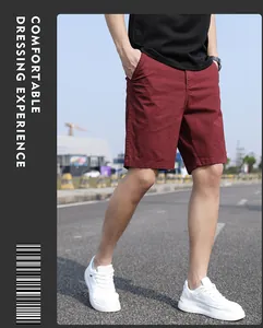 Men's casual deep red cotton cargo shorts for comfortable summer outdoor daily wear