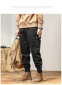 Men's black Japanese style cargo jogger pants for outdoor sports and casual wear