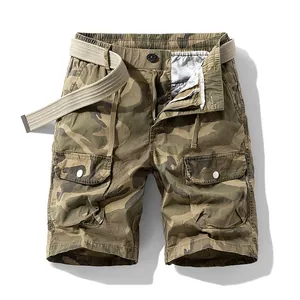 Men Retro Camouflage Cargo Shorts Multi-Pocket Cotton Camo Work Shorts With Belt For Men Casual Outdoor Military Bottom