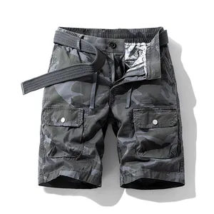 Men's high-quality camouflage cargo shorts with multi-pockets and matching belt.