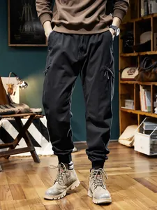 Men Fleece Lined Cargo Pants Vintage Outdoor Mountain Style Joggers Multi Pocket Cotton Blend Warm Bottom Pants For Men