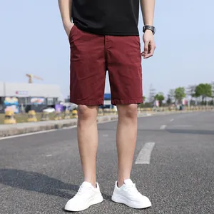 Men's loose fit casual cargo shorts in burgundy, Japanese retro style for summer