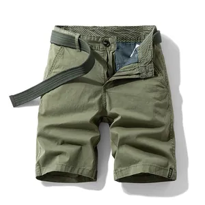 Vintage olive green cargo shorts for men with matching canvas belt summer style