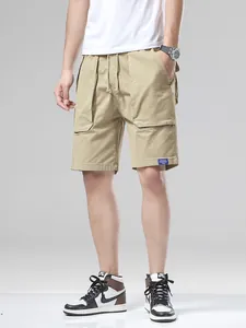 Men Summer Casual Cargo Shorts Loose Fit Hong Kong Style Cotton Spandex Multi Pocket Shorts For Daily Outdoor Wear