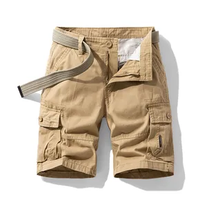 Men's Vintage Japanese Cargo Shorts 100% Cotton Multi-Pocket Loose Fit Summer Casual Shorts With Woven Belt