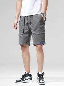 Men's summer grey casual cargo shorts featuring a drawstring waist and pockets