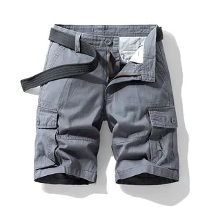 Men's vintage grey cotton cargo shorts with multi-pocket design and belt