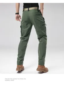 Back view of durable army green cargo pants for men with tactical multi-pocket design