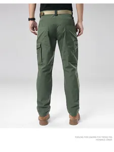 Back view of durable army green outdoor cargo pants for men with tactical styling