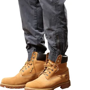 Men's retro street style gray jogger cargo pants with outdoor zipper hem detailing
