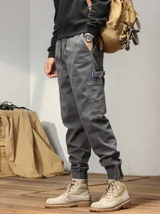 Premium men's Japanese style grey cargo jogger pants for outdoor and casual wear
