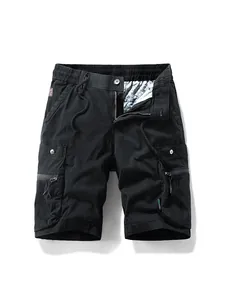 Premium black men's cargo shorts with functional pockets and elastic drawstring waist