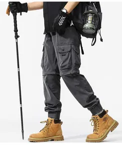 Heren vintage cargo joggingbroek in donkergrijs met meerdere zakken voor outdoor techwear