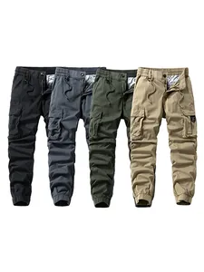 Men's high street style cargo jogger pants with multiple pockets in four colors
