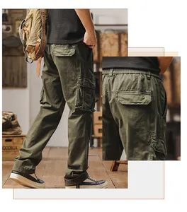 Detailed back view of men's loose army green cargo pants with functional multi-pockets