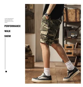 Stylish men's camouflage cargo shorts with multiple pockets and a relaxed straight fit