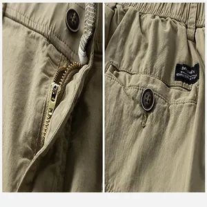 Vue détaillée du short décontracté pour homme kaki montrant la fermeture et la poche