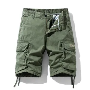 Short cargo décontracté pour hommes vert armée avec poches et cordon de serrage
