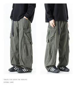 Detailed views showing the relaxed fit and side pockets of olive green cargo pants