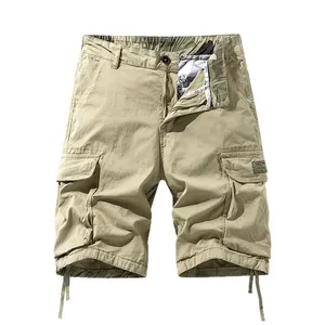 Short cargo classique kaki pour hommes avec plusieurs poches pour l'été décontracté