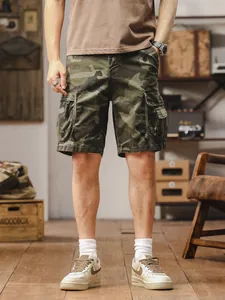 Men's rugged camouflage cargo shorts with multi-pocket design and a loose straight fit.