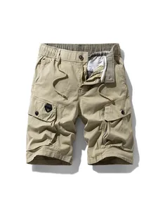 Short cargo kaki pour homme avec plusieurs poches et taille élastique à cordon