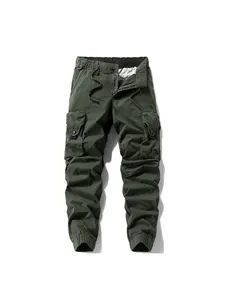 Pantaloni Cargo Vintage Americani da Uomo in Misto Cotone Pantaloni Jogger Casual Comodi Tasche Multiple Tinta Unita All'aperto