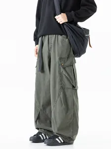 Men's Japanese Cargo Pants Cotton Straight Leg Multi-Pocket Casual Trousers Loose Outdoor Fashion Streetwear Bottom