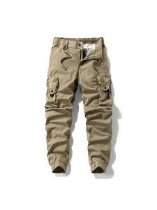 Pantaloni cargo da uomo vintage kaki con tasche tattiche e vita elastica regolabile