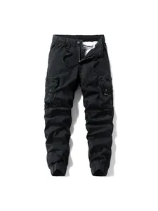 Pantaloni cargo jogger neri retrò da uomo con tasche multiple e coulisse