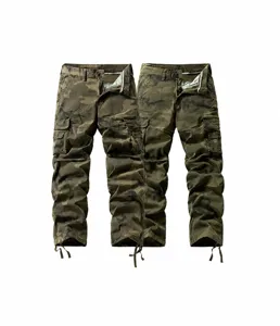 Detailed view of men's Japanese vintage camouflage cargo pants with utility pockets