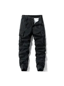 Men's black cargo jogger pants with multiple pockets and drawstring waist