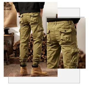 Detail view of functional rear pockets on men's vintage mountain style cargo joggers