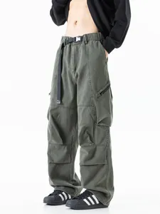 Men's techwear multi-pocket olive green cargo pants for mountain and outdoor activities