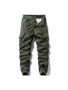Men's retro olive green cargo jogger pants with drawstring waist and pockets