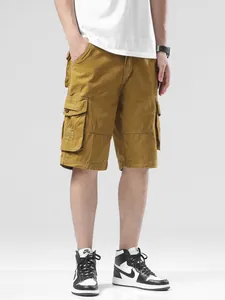 Men's Casual Cargo Shorts Loose Fit Multi Pocket Summer Cotton Blend Work Shorts Korean Style Plain Fashion Bottoms