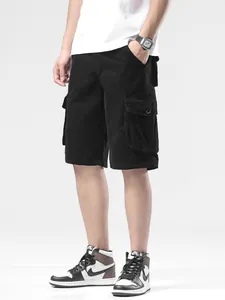 Summer men's loose casual black cargo shorts featuring a multi-pocket versatile design