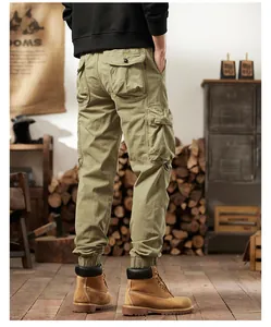 Back view detail of men's vintage multi-pocket cargo pants in khaki green finish