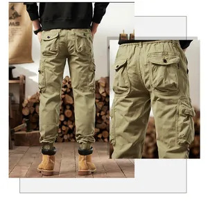 Detailed back view and pocket close-up of men's retro outdoor multi-pocket cargo jogger pants