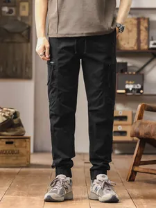 Ιαπωνικό ρετρό μαύρο παντελόνι cargo με πολλές τσέπες και ελαστικό κορδόνι για άνδρες.