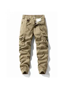 Men's khaki cargo joggers with multi-pocket design and elastic drawstring waist