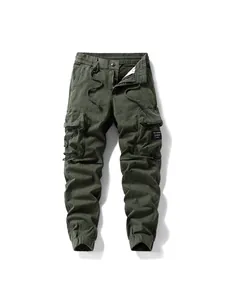 Men's olive green multi-pocket cargo jogger pants with tactical outdoor style