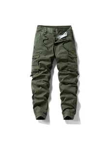 Pantalon cargo pour homme vert olive avec poches multiples et taille à cordon